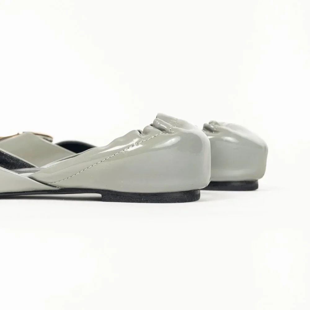 Roger Vivier Chips Grey Patent Leather Buckle Scrunch Flats - Picture 9 of 10